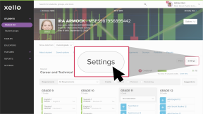 Student profile open to the Course Planner tab. The cursor is clicking on Settings.